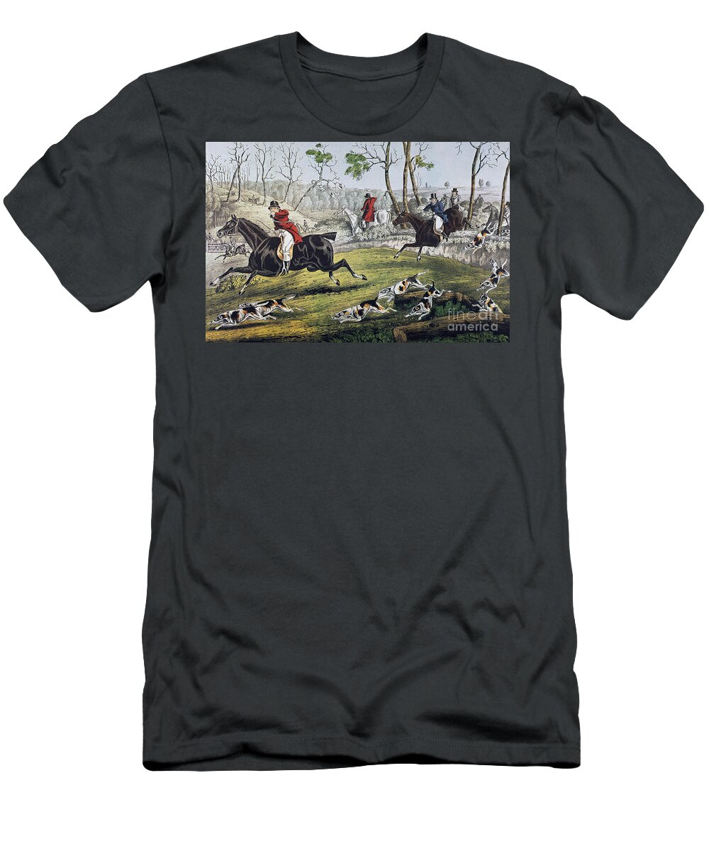 1846 T-Shirt featuring the photograph Currier: Fox Chase/gone Away by Granger