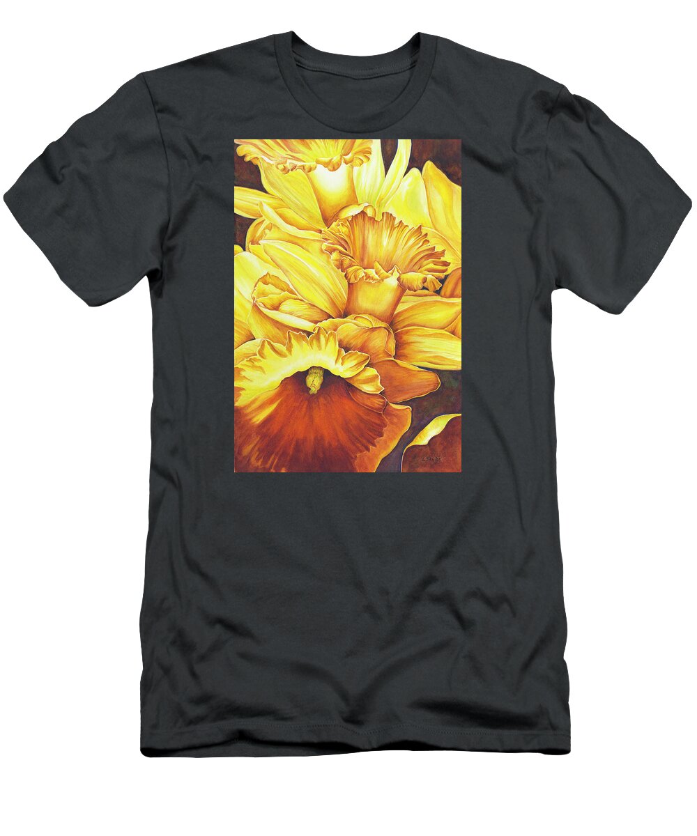 Floral T-Shirt featuring the painting Daffodil Drama by Lori Taylor