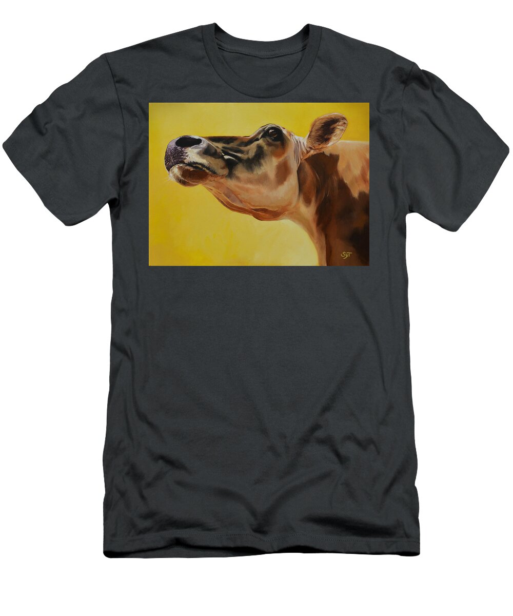 Cow T-Shirt featuring the painting Dahlia by Shaila Yovan Tenorio