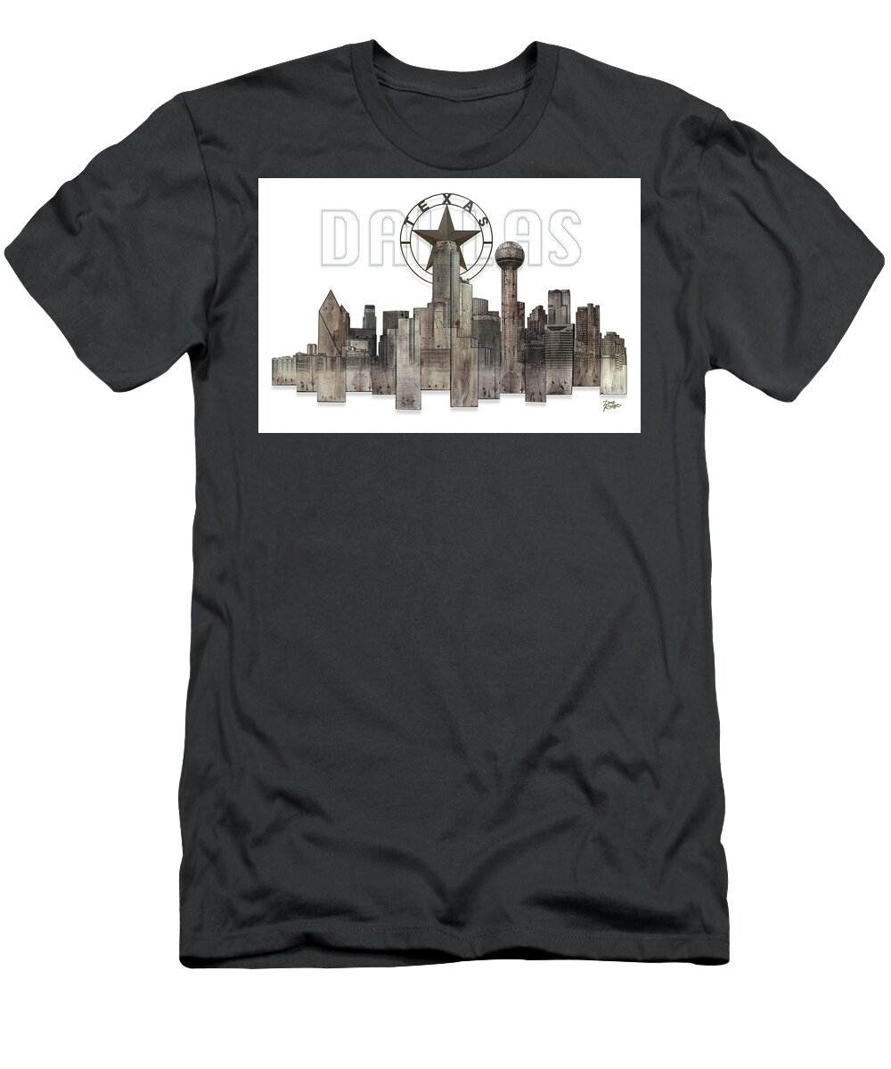 Dallas Texas Skyline Artwork By Doug Kreuger T-Shirt featuring the digital art Dallas Texas Skyline by Doug Kreuger