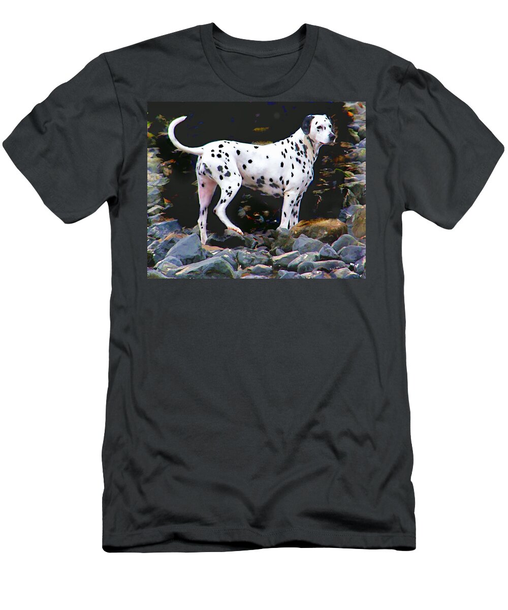 Dalmatian T-Shirt featuring the photograph Dalmatian on the Rocks by Wendy McKennon