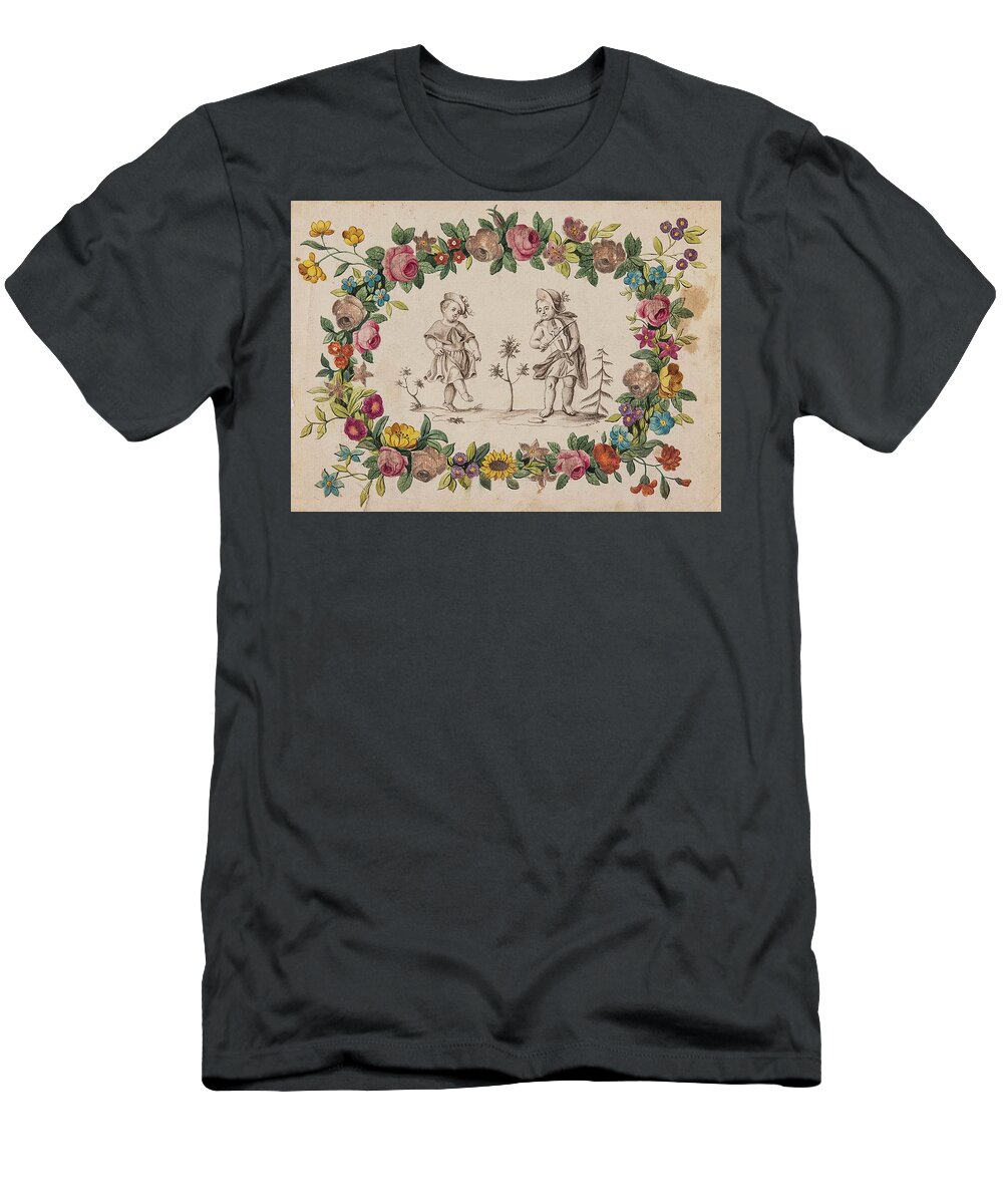 Austrian School T-Shirt featuring the painting Dancing Girl In A Rose And Flower Wreath by MotionAge Designs