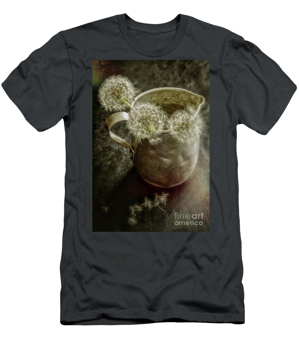 Pitcher T-Shirt featuring the photograph Dandelions in Pitcher-Textured by Kathleen K Parker