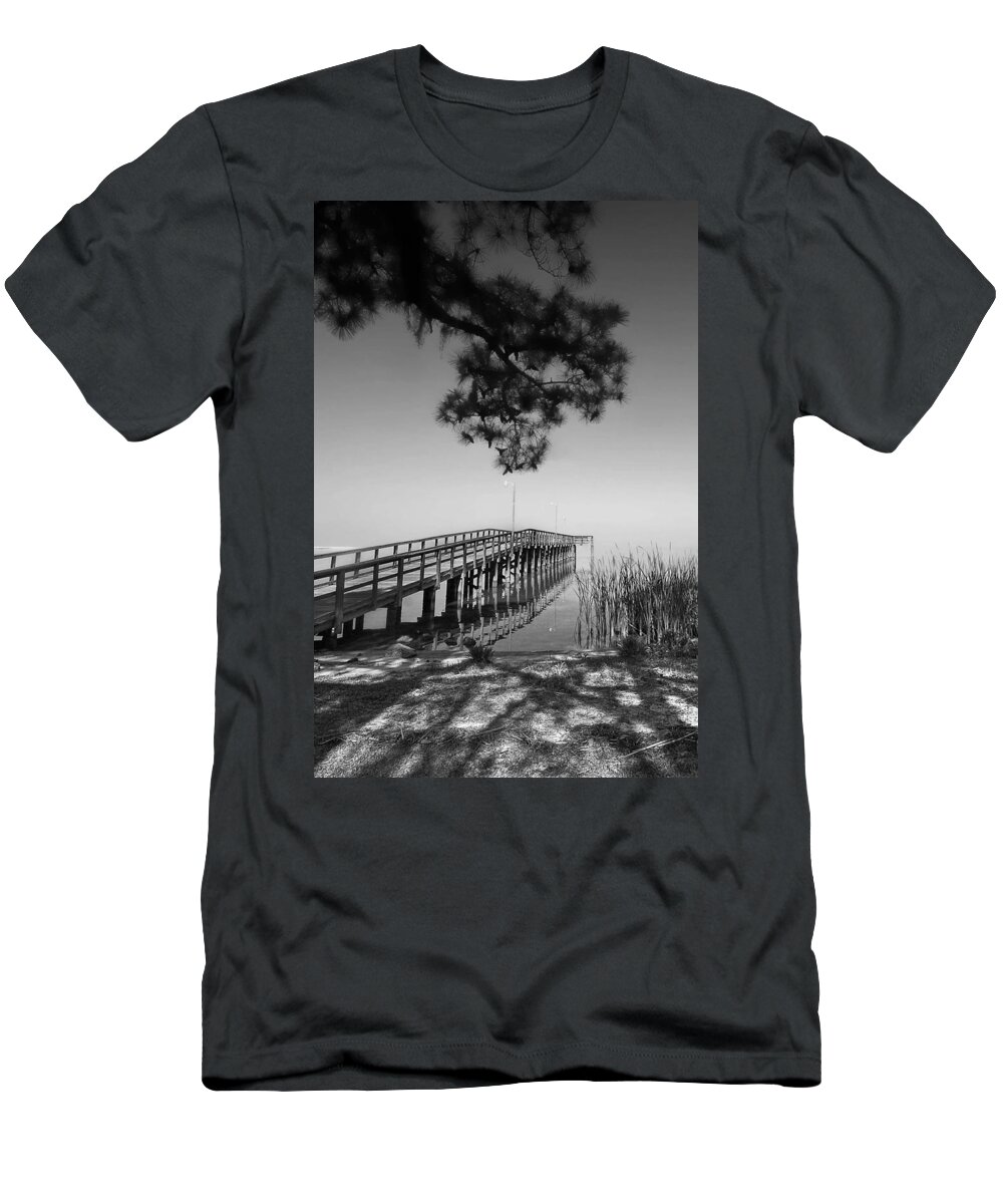 Palm T-Shirt featuring the photograph Daphne Alabama Pier BW by Michael Thomas