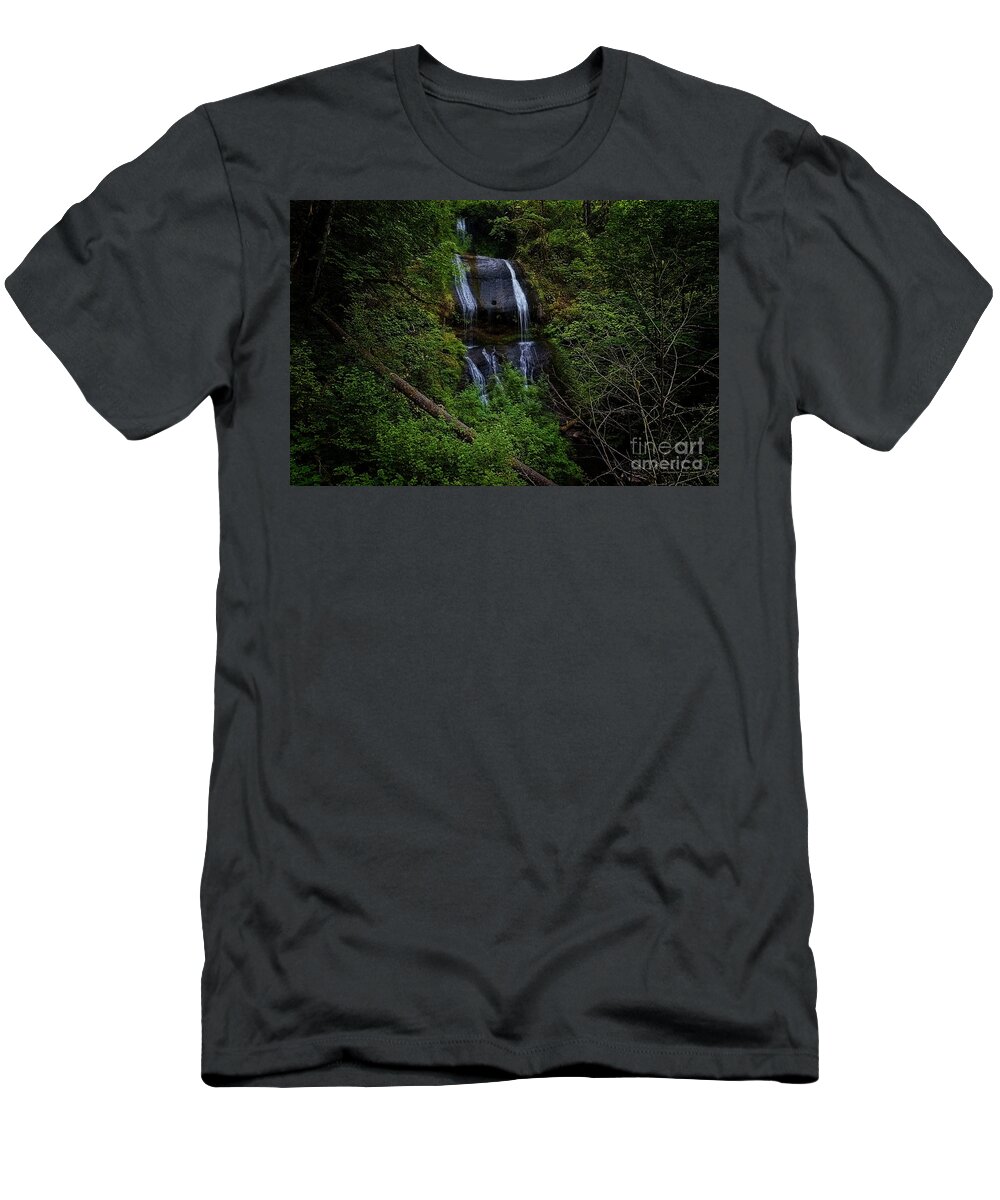 Landscape Photography T-Shirt featuring the photograph Dark Waterfall by Steve Triplett
