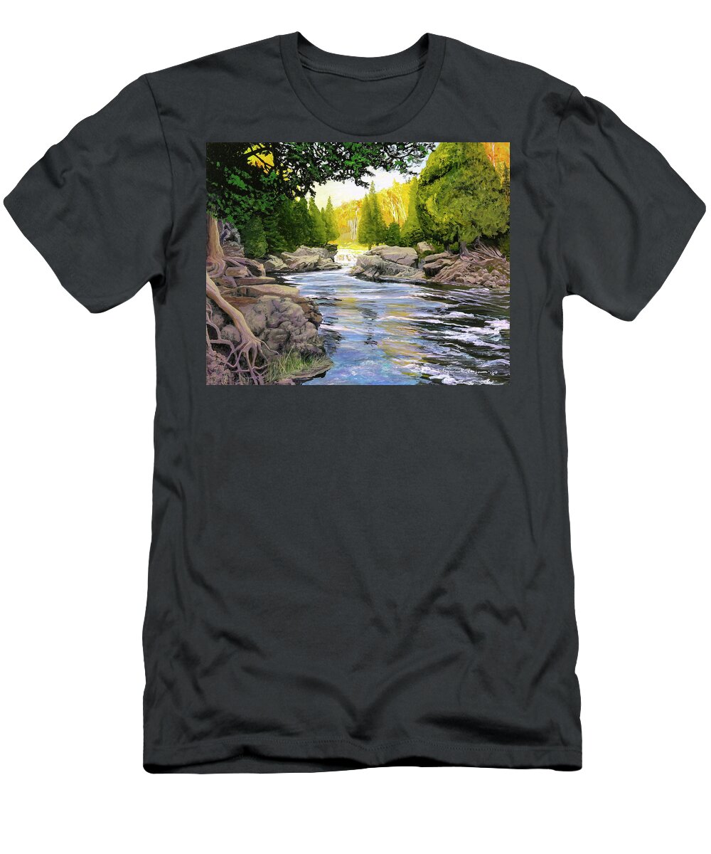 River T-Shirt featuring the painting Dawn On the River by Lynn Hansen