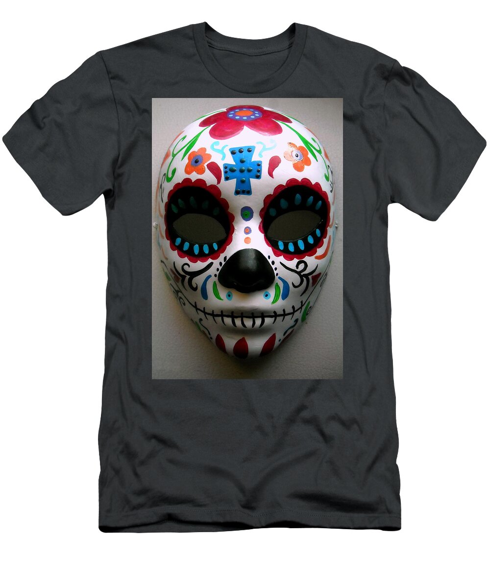 Mask T-Shirt featuring the painting Day Of The Dead Mask by Pristine Cartera Turkus