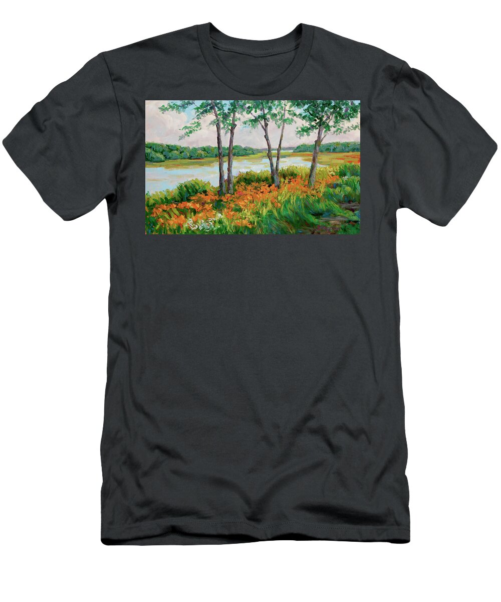 Summer Lilies T-Shirt featuring the painting Daylilies At Whalebone Creek by Barbara Hageman