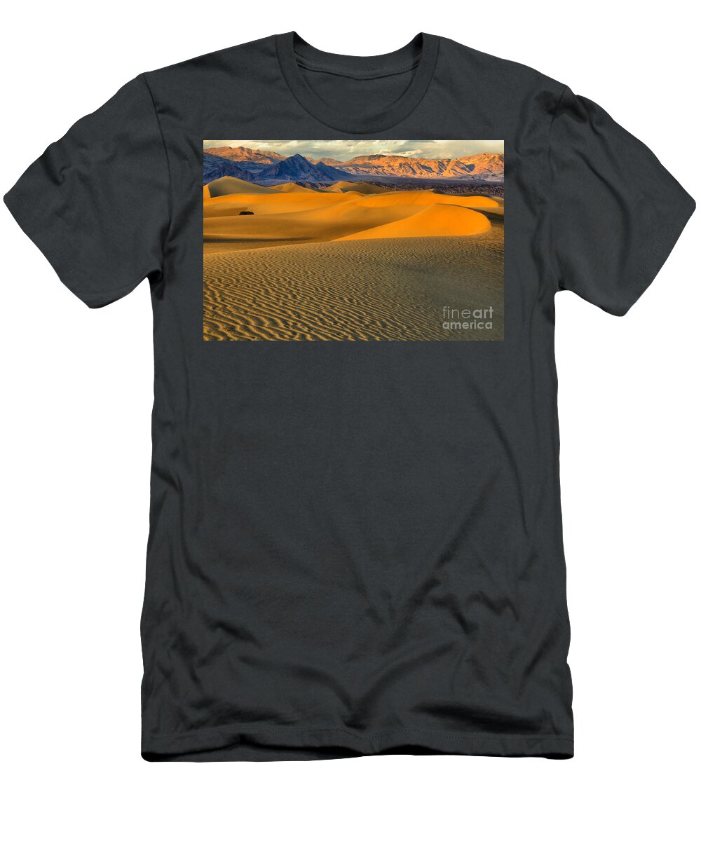 Death Valley Sand Dunes T-Shirt featuring the photograph Death Valley Golden Hour by Adam Jewell