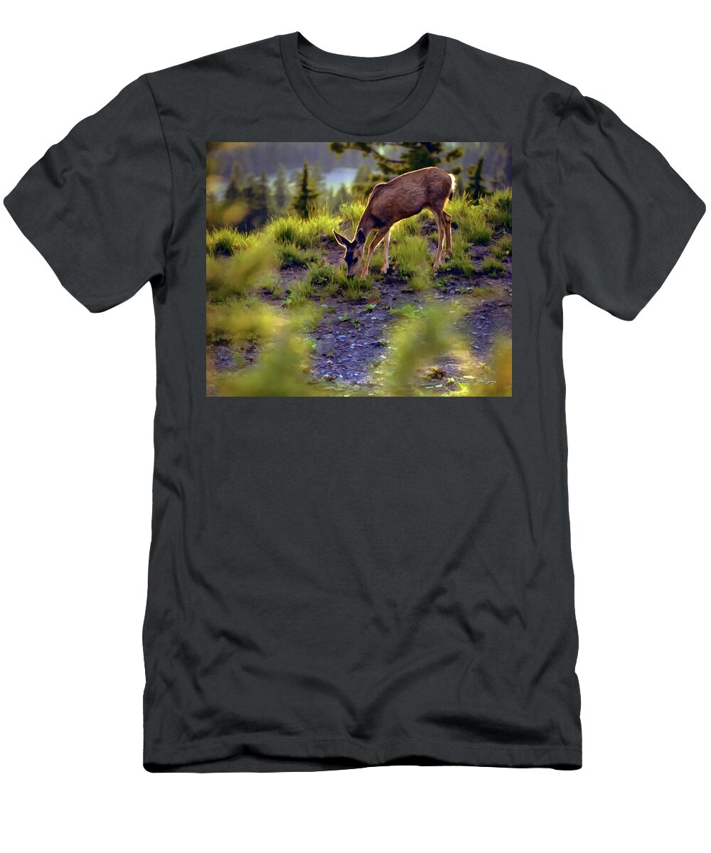 Nature T-Shirt featuring the photograph Deer at Crater Lake, Oregon by John A Rodriguez