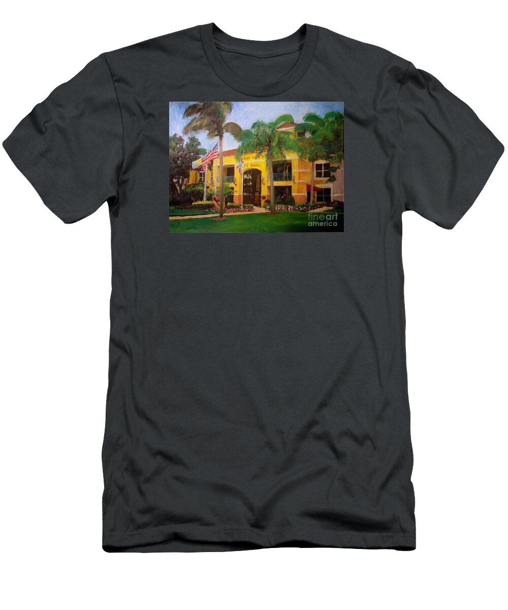 Delray Beach T-Shirt featuring the painting Delray Beach City Hall by Donna Walsh