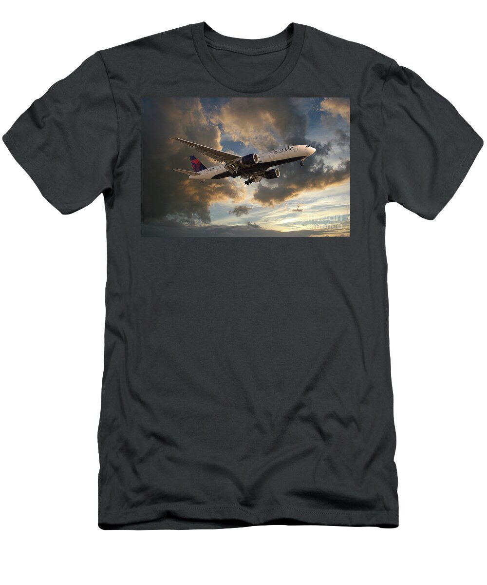 Delta Airlines T-Shirt featuring the digital art Delta Air Lines Boeing 777-200LR by Airpower Art