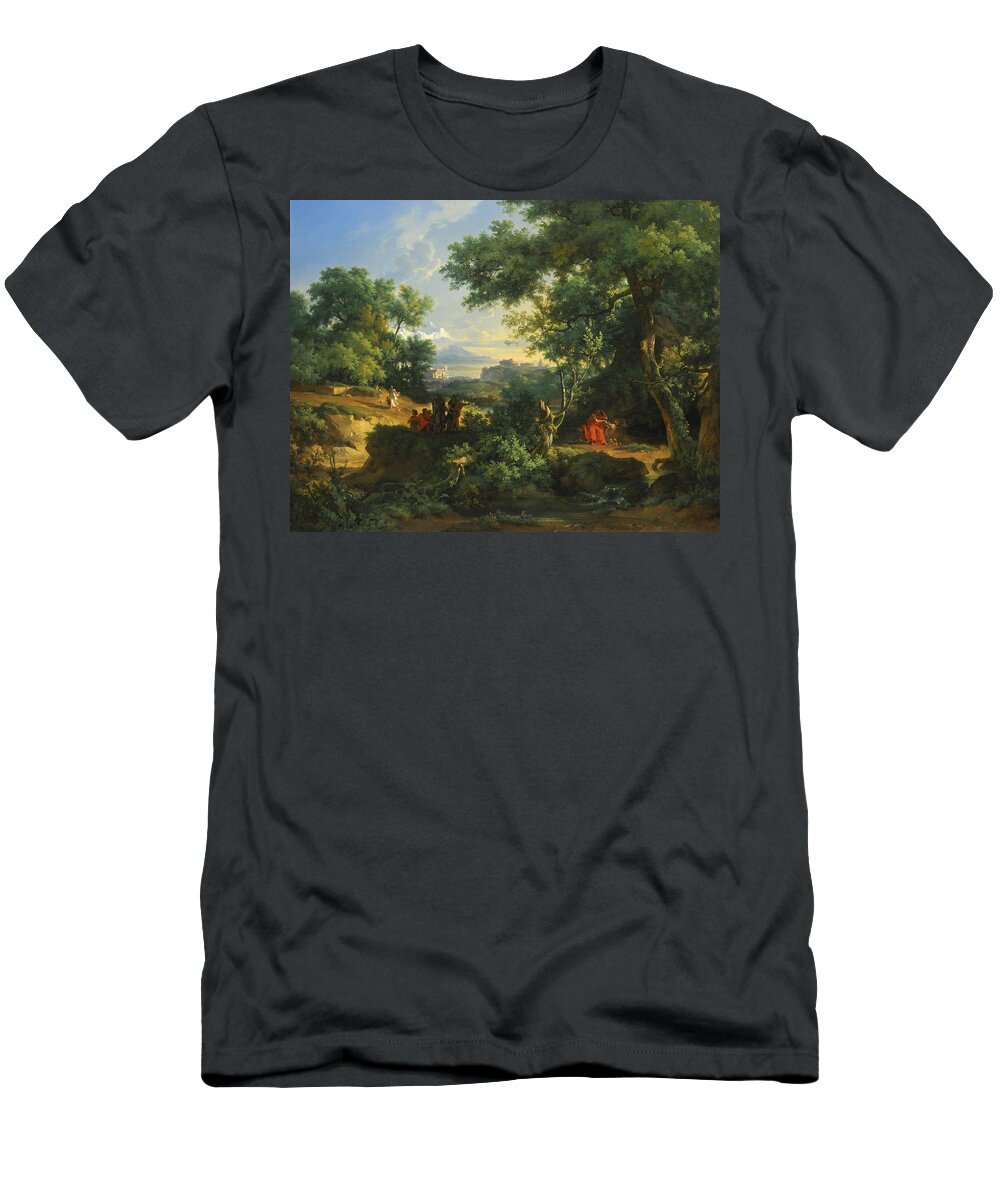 Achille Etna Michallon T-Shirt featuring the painting Democritus and Abderites by Achille Etna Michallon