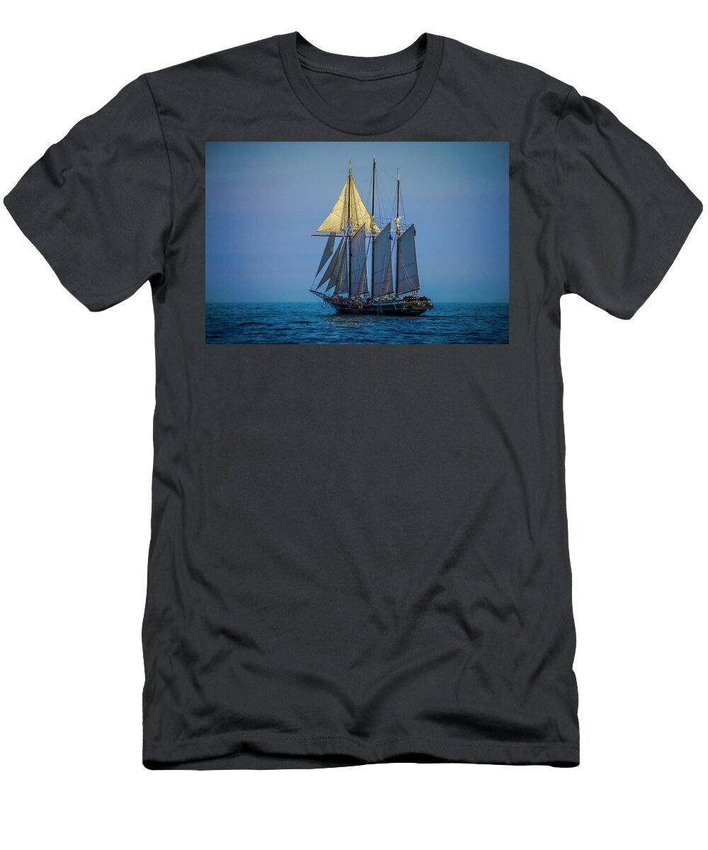 3 Masts T-Shirt featuring the photograph Denis Sullivan - three masted schooner by Jack R Perry