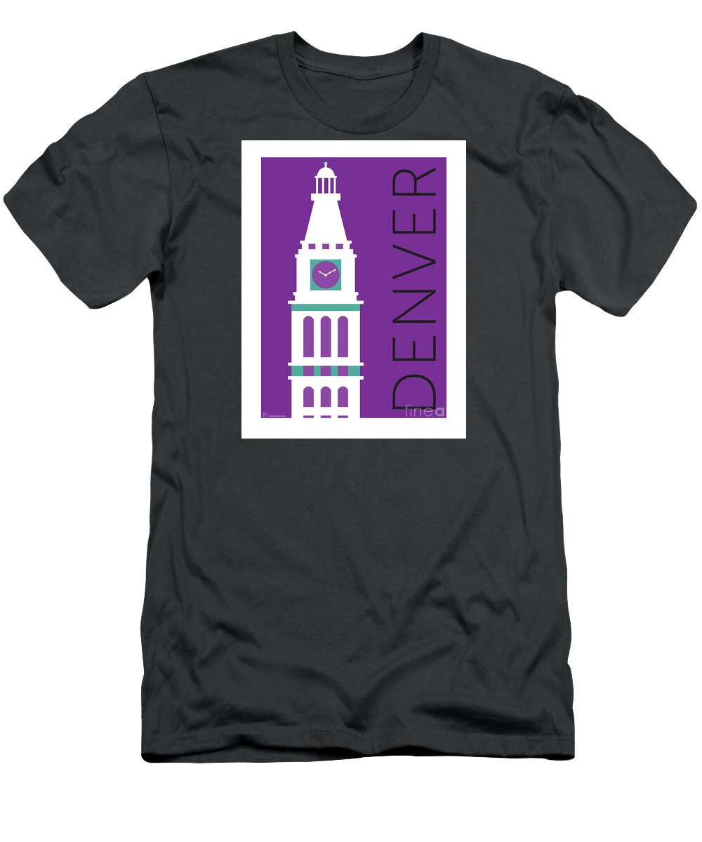 Denver T-Shirt featuring the digital art DENVER D and F Tower/Purple by Sam Brennan