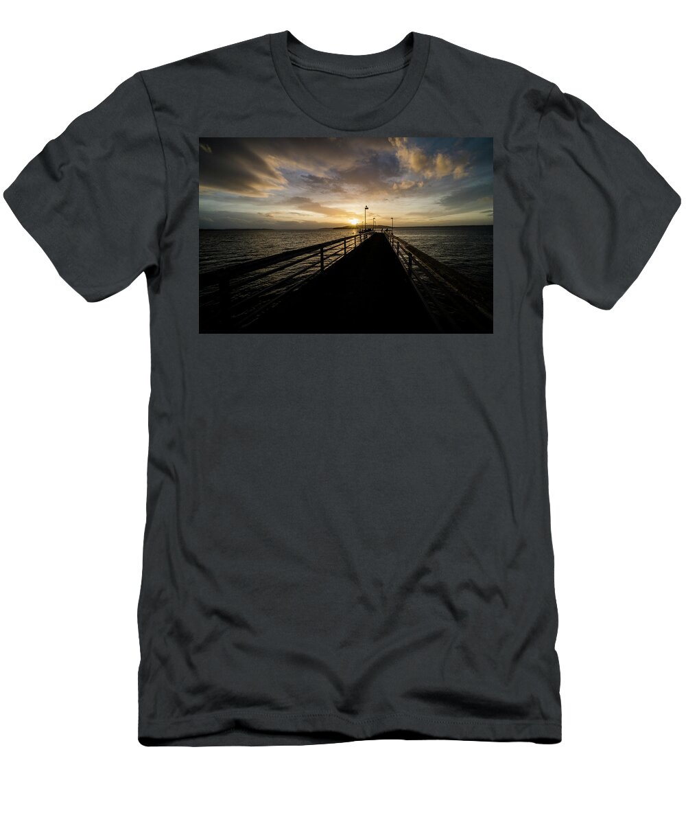 Des Moinies T-Shirt featuring the photograph Des Moines Pier Sunset by Matt McDonald