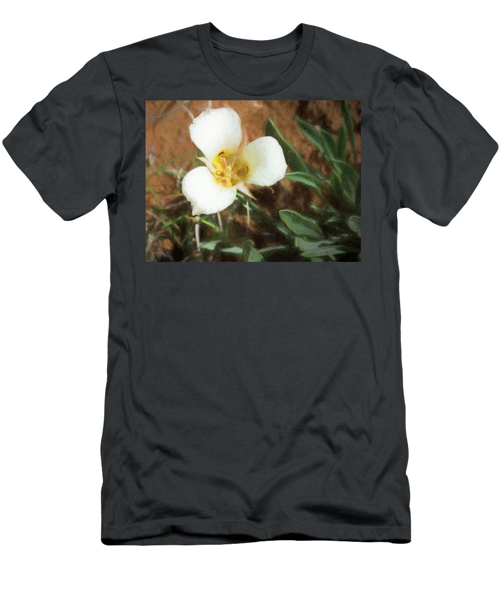 Flowers T-Shirt featuring the painting Desert Mariposa Lily by Penny Lisowski