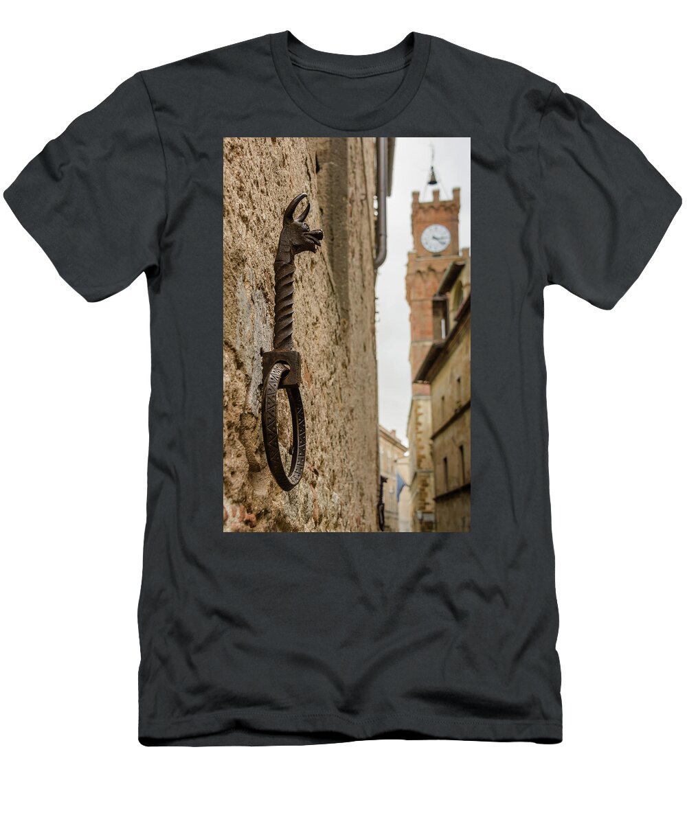 Photography T-Shirt featuring the photograph Detail of iron on a wall of Pienza, Tuscany, Italy by Sanchez PhotoArt