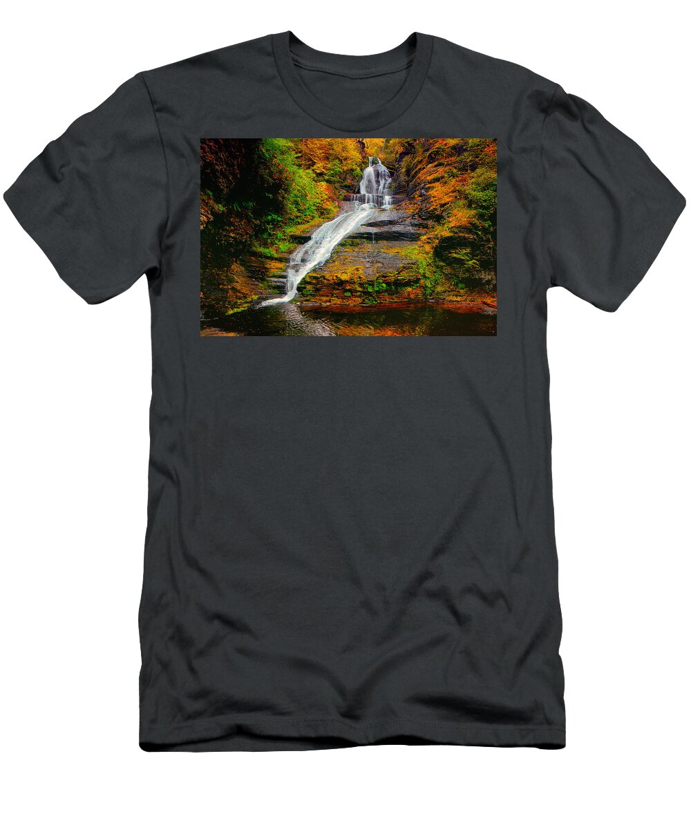 Dingmans Falls T-Shirt featuring the photograph Dingmans Falls in Autumn 1 by Raymond Salani III
