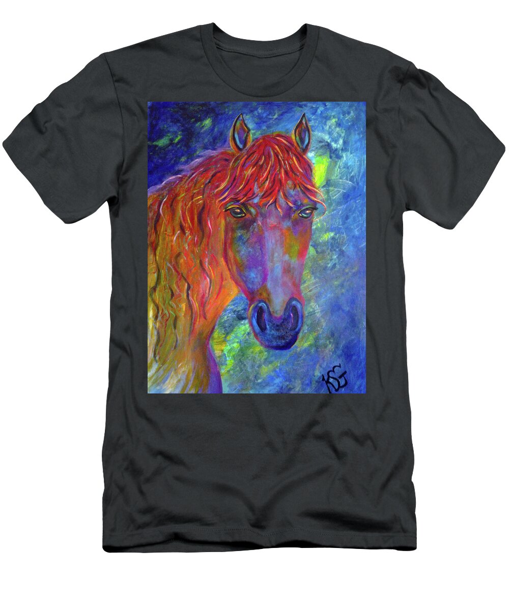 Horse Head T-Shirt featuring the painting Direct Ingredients by Kim Shuckhart Gunns