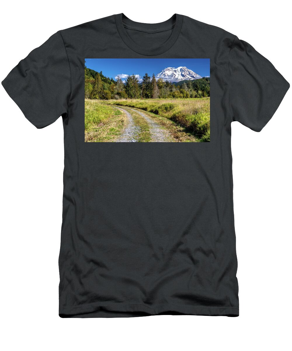 Mt T-Shirt featuring the photograph Dirt Road to MT Rainier by Rob Green