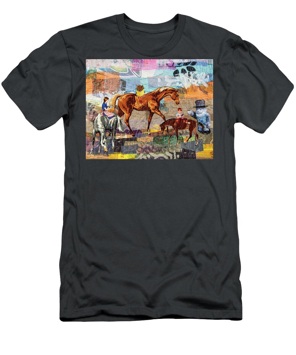 Landscape T-Shirt featuring the mixed media Distracted Riding by Martha Ressler