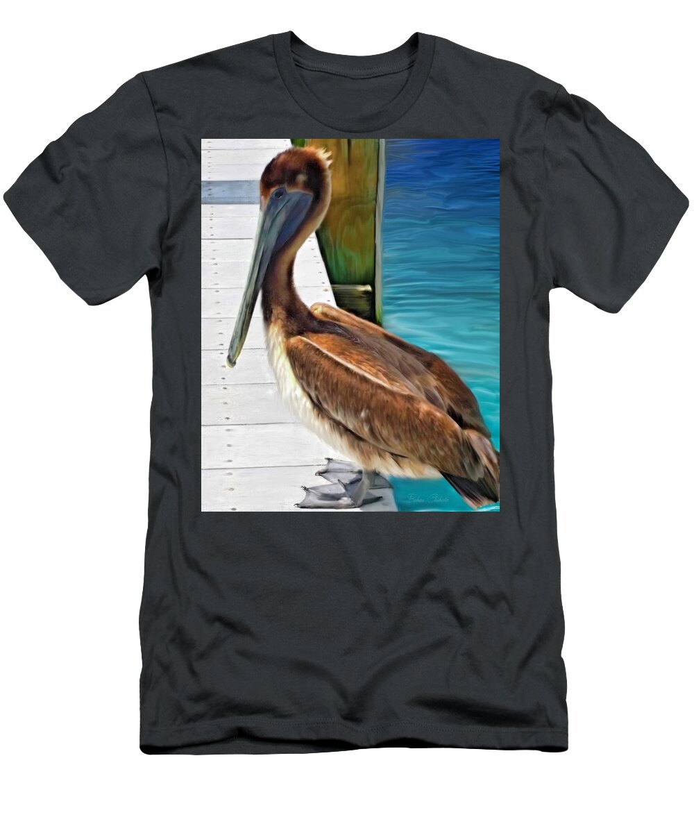 Pelican T-Shirt featuring the painting Dockside Pelican by Barbara Chichester