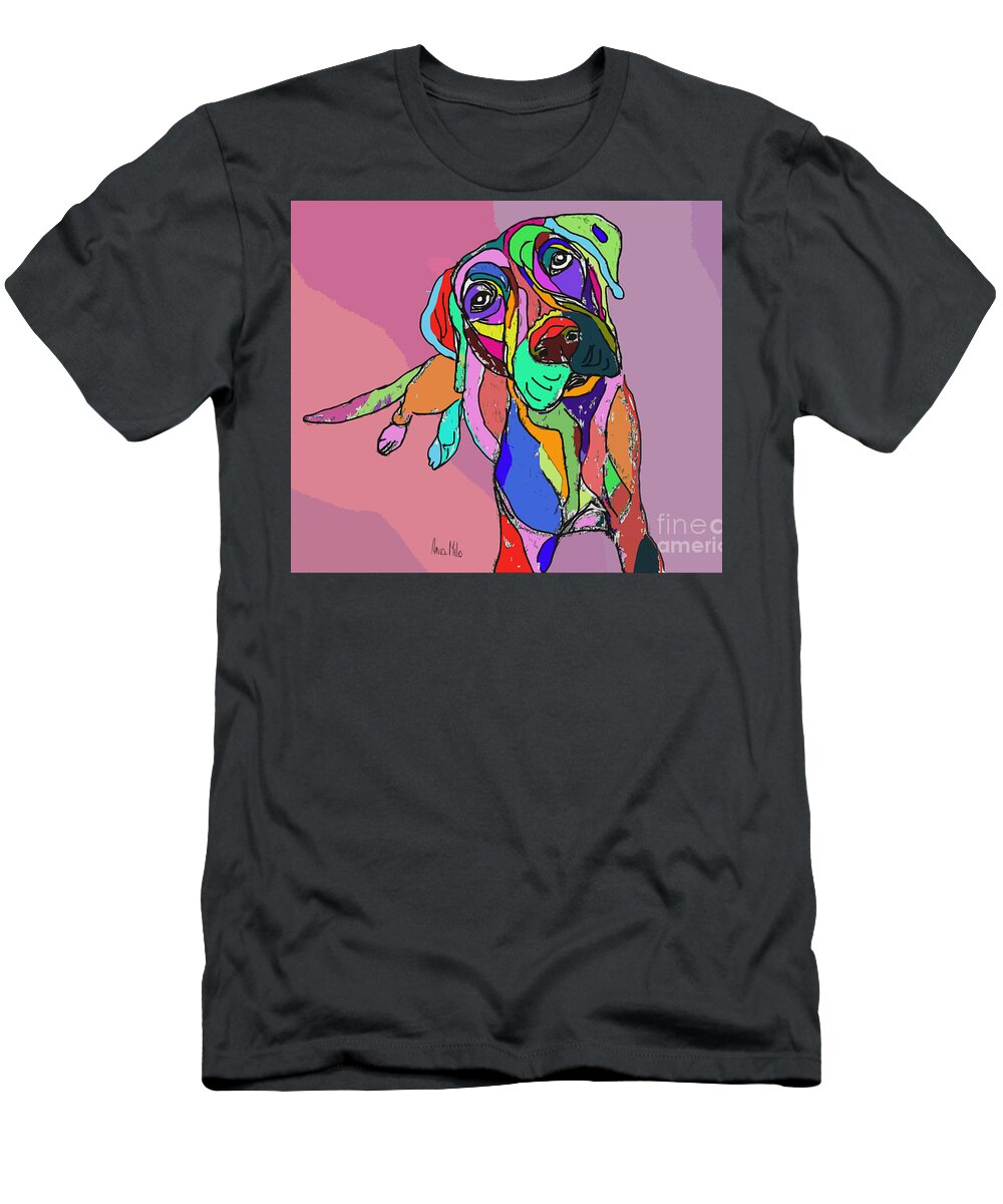 Dog T-Shirt featuring the digital art Dog Sketch Psychedelic 01 by Ania Milo