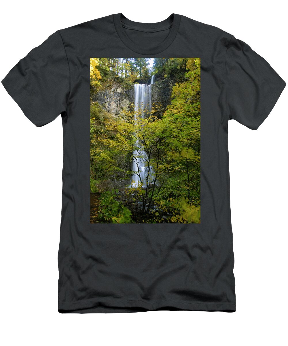 Double T-Shirt featuring the photograph Double Falls in Autumn by Catherine Avilez