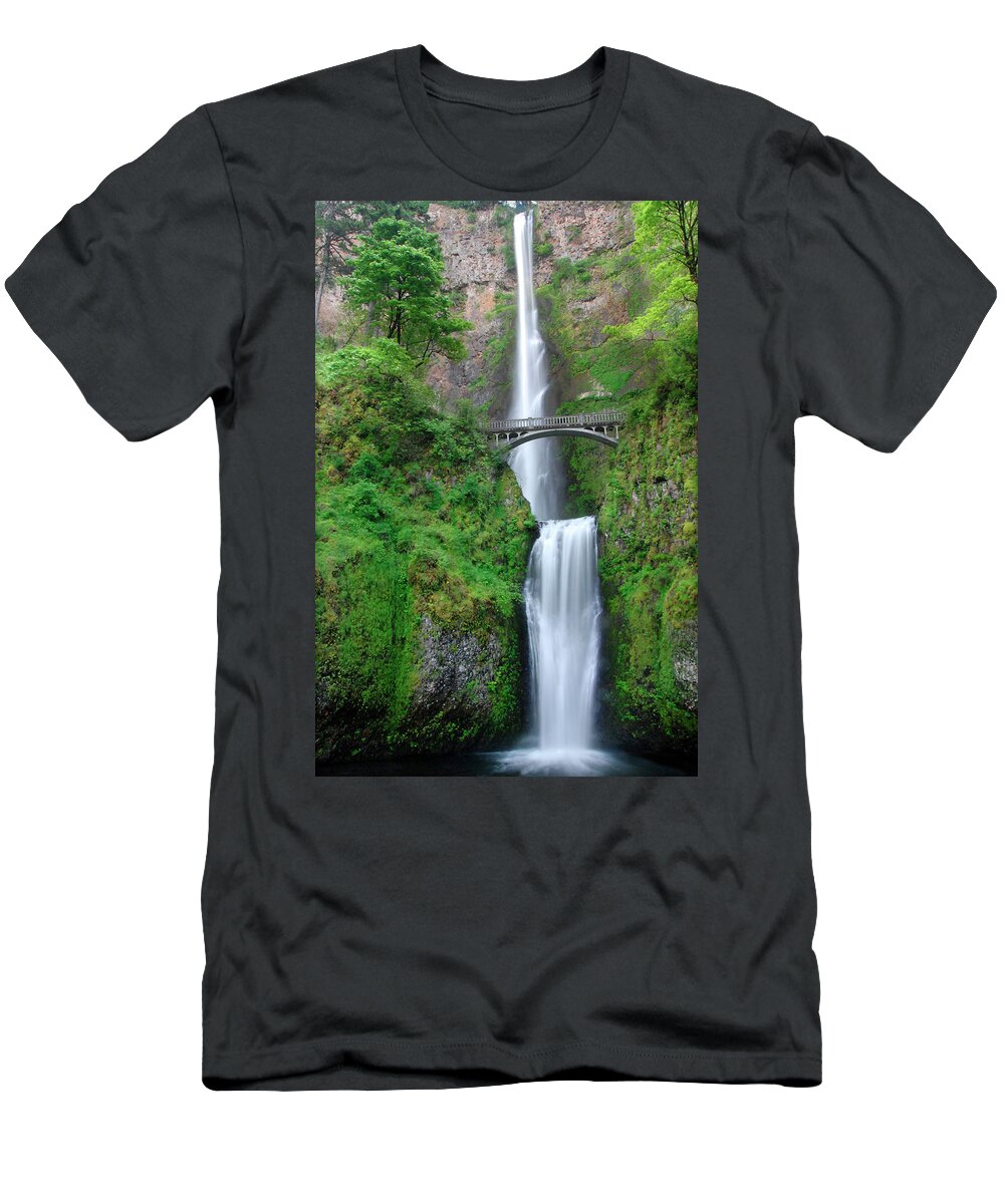 Multnomah T-Shirt featuring the photograph Double Falls w/Bridge by Ted Keller