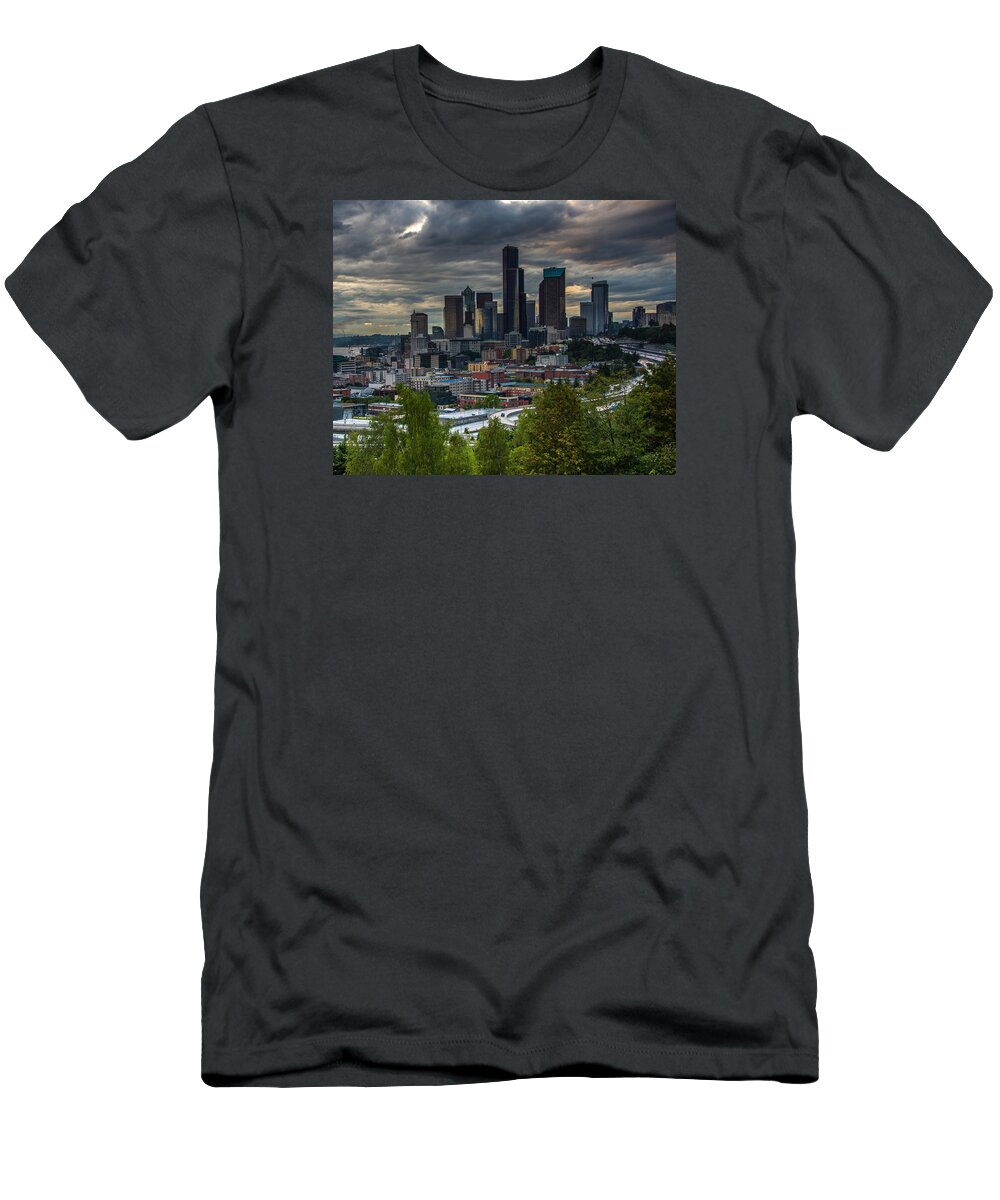 Clouds T-Shirt featuring the photograph Downtown by Jerry Cahill