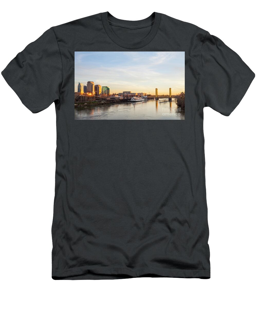 Downtown T-Shirt featuring the photograph Downtown Sacramento skyline near sunset by Ken Brown