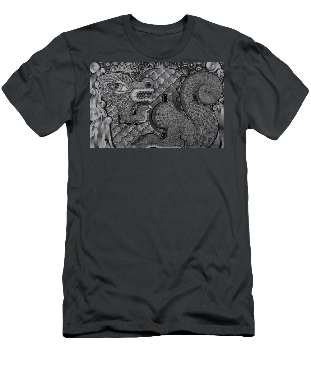 Art T-Shirt featuring the drawing Dragon King by Myron Belfast