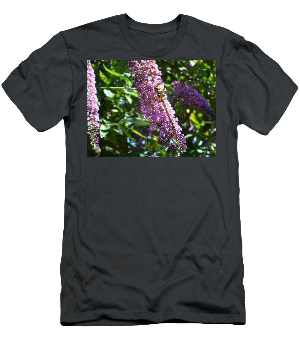Dragonfly T-Shirt featuring the photograph Dragonfly on the Butterfly bush by Susan Baker