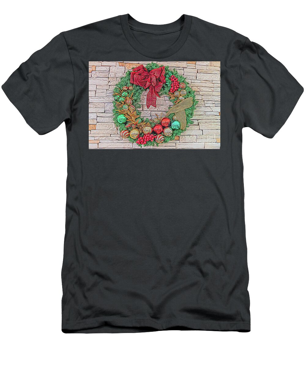 Usa T-Shirt featuring the digital art Dreamy Holiday Wreath by Ray Shiu