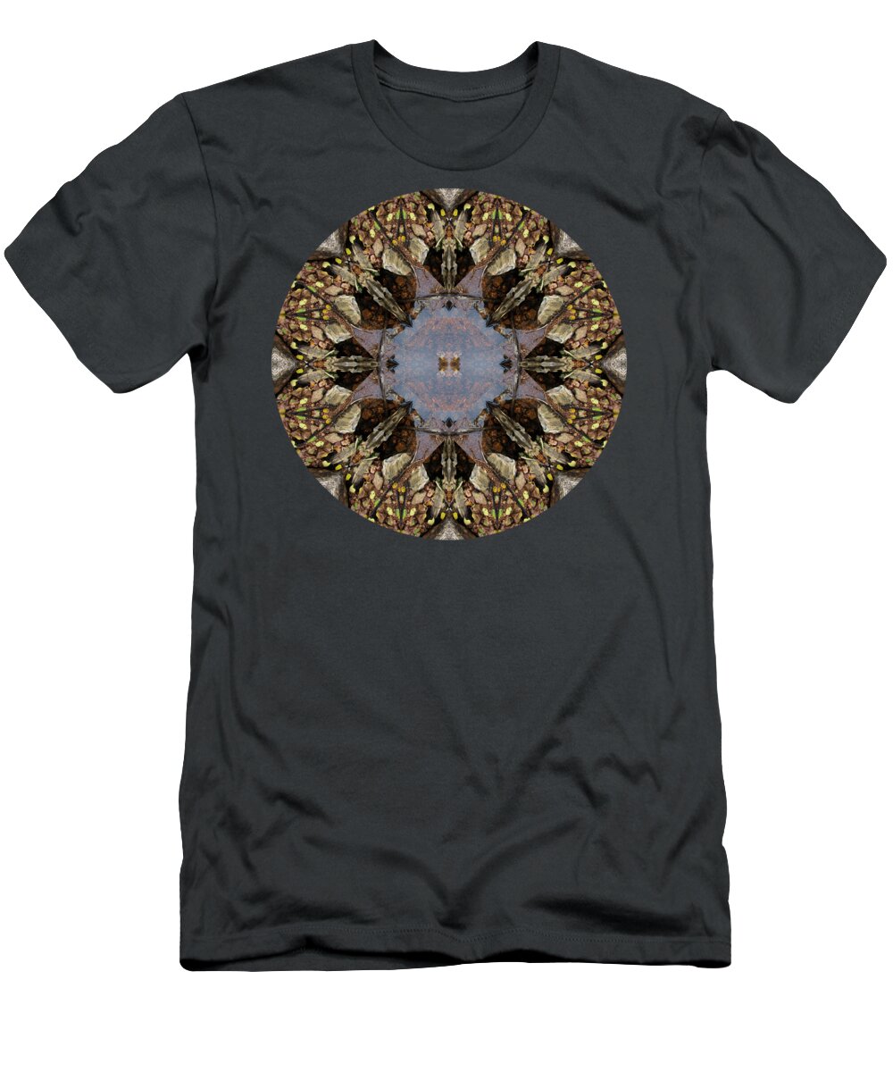 Mandala T-Shirt featuring the digital art Driftwood Fairies Around a Pond Kaliedoscope by Julia L Wright