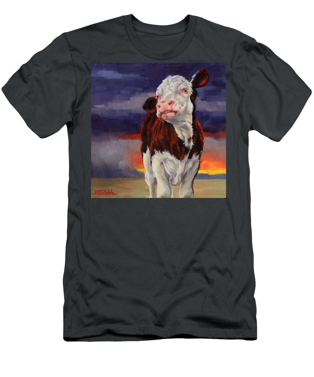 Calf T-Shirt featuring the painting Drought Breaker by Margaret Stockdale