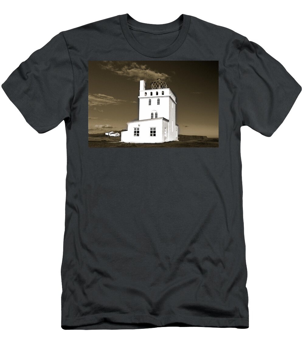 Dyrholaey Island T-Shirt featuring the photograph Dryholaey Lighthouse #2 - Iceland by Stuart Litoff