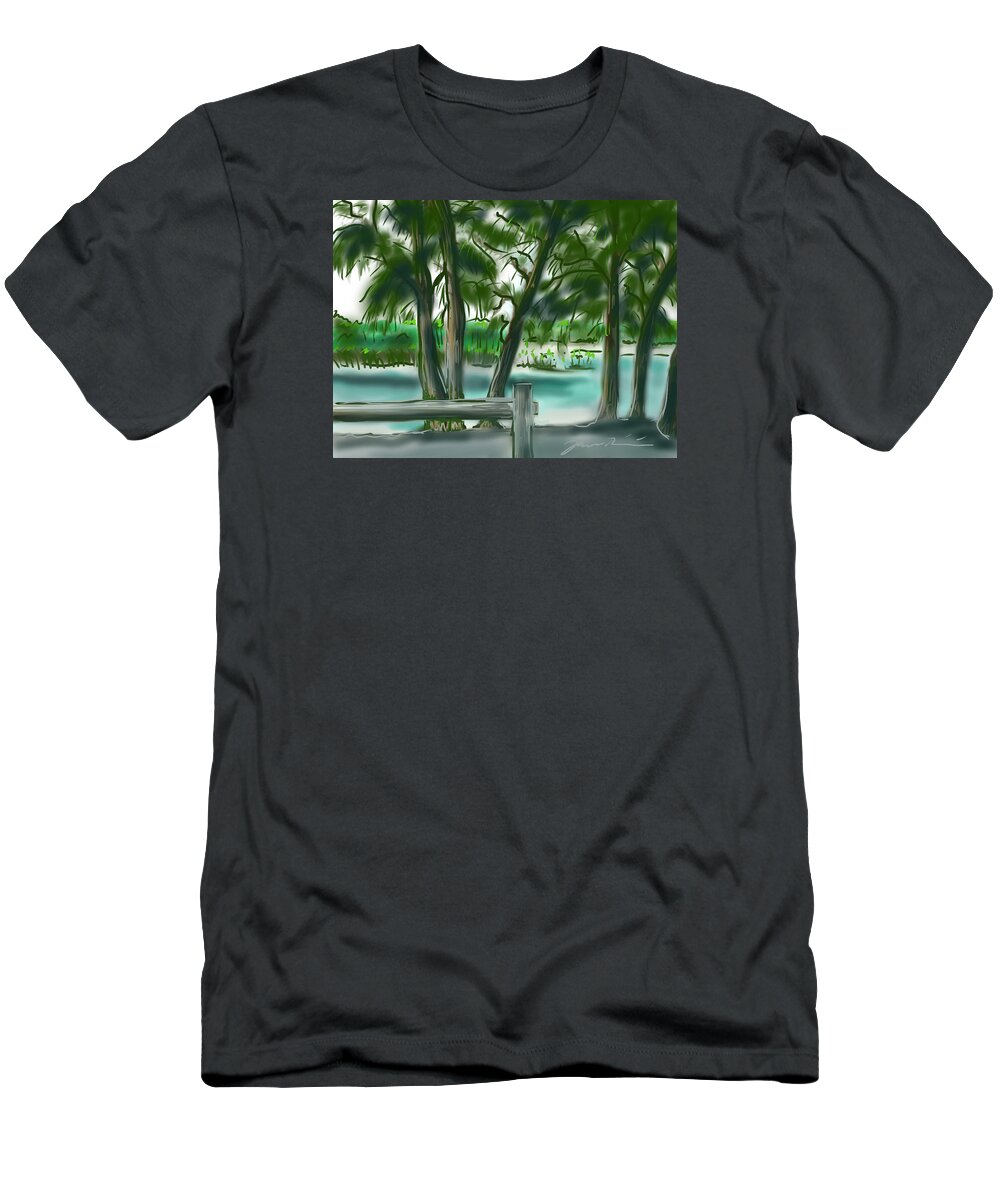Dubois Park T-Shirt featuring the painting Dubois Park Lagoon by Jean Pacheco Ravinski