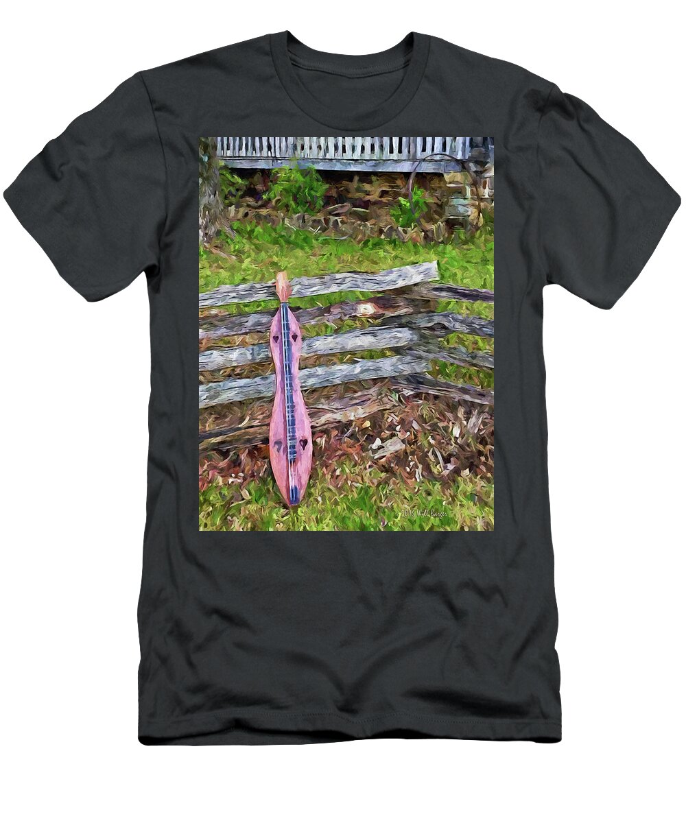 Music T-Shirt featuring the painting Dulcimer on a Fence Nbr 1H by Will Barger