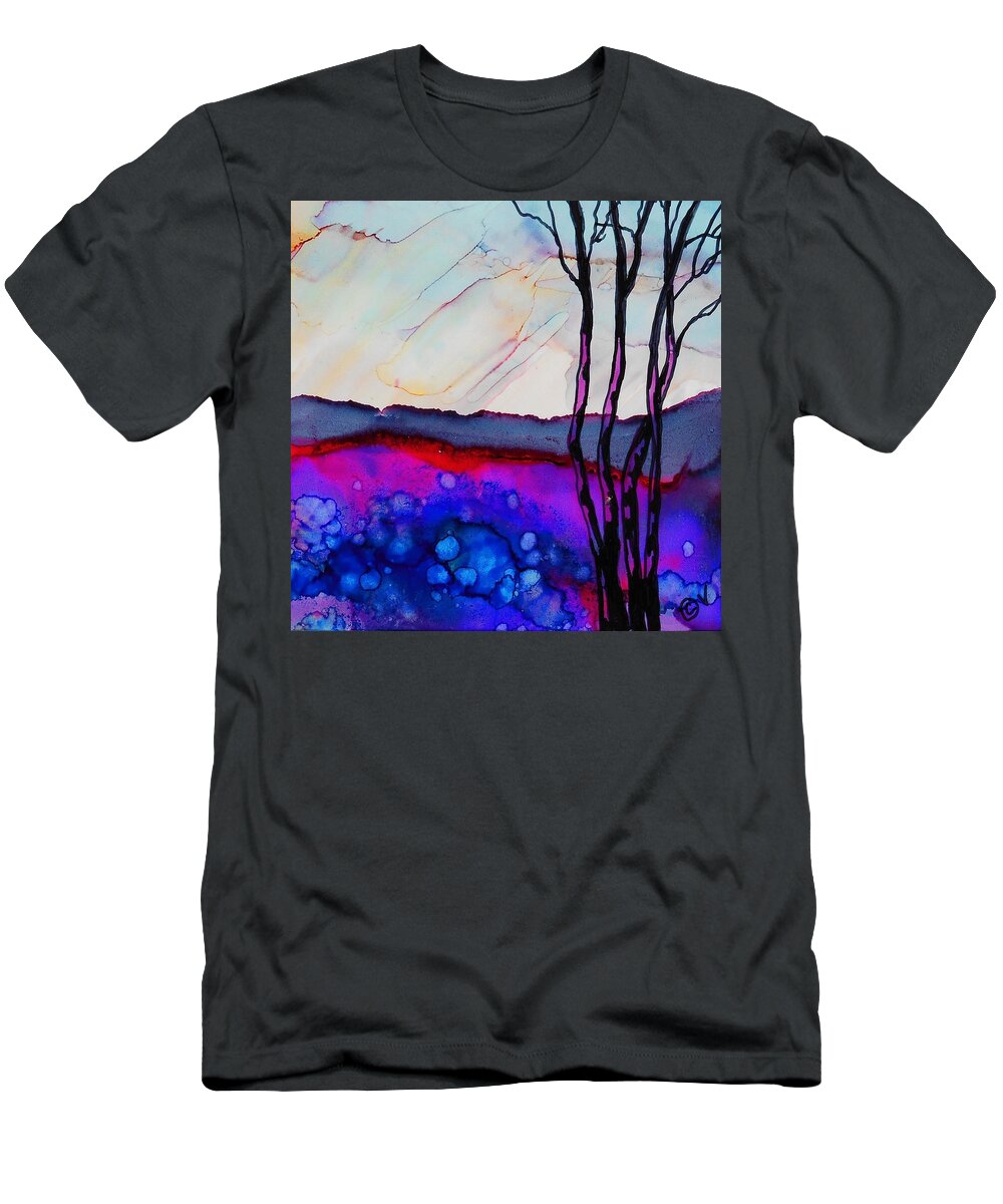 Alcohol Ink T-Shirt featuring the painting Dusk - 251 by Catherine Van Der Woerd
