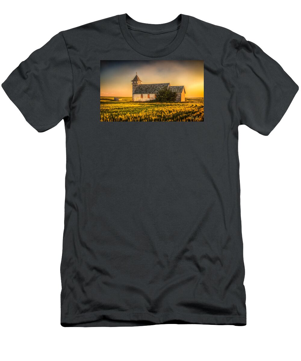 Buildings T-Shirt featuring the photograph Dusk Glow at the Country Church by Rikk Flohr