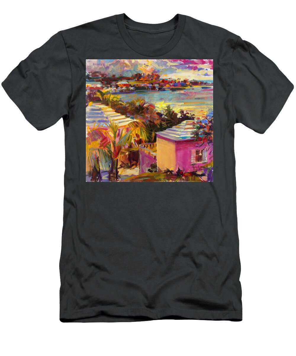 Dusk Reflections T-Shirt featuring the painting Dusk Reflections Bermuda by Peter Graham