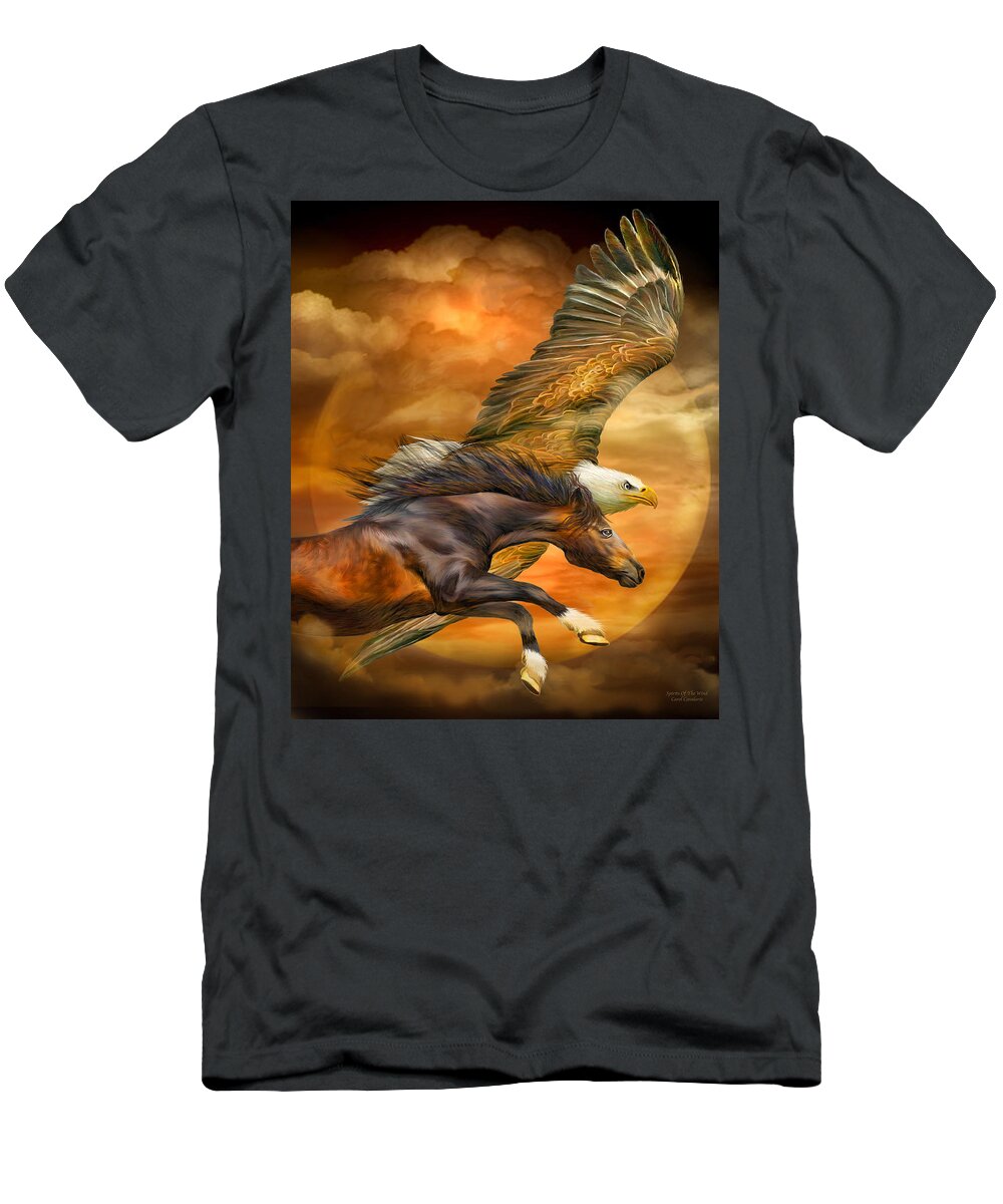 Carol Cavalaris T-Shirt featuring the mixed media Eagle And Horse - Spirits Of The Wind by Carol Cavalaris