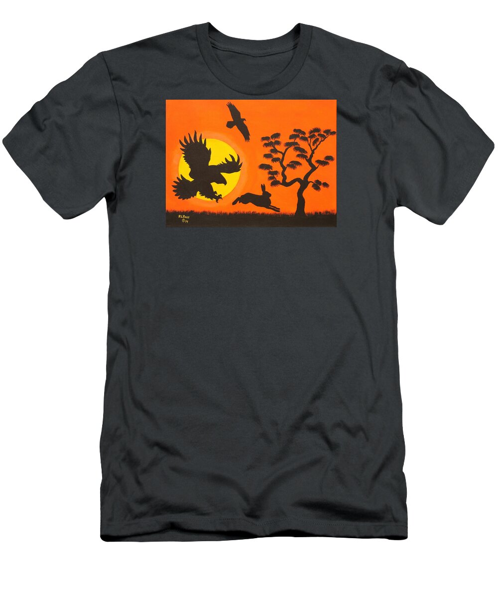 Eagle T-Shirt featuring the painting Eagles hunting Rabbit by Ralph Root