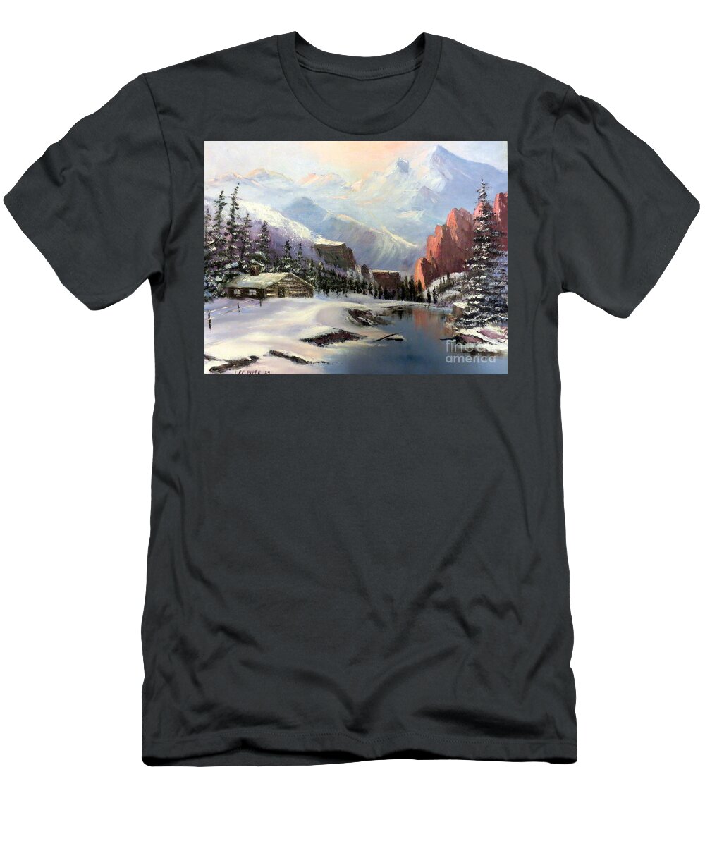 Americana T-Shirt featuring the painting Early Morning In The Rocky Mountains by Lee Piper