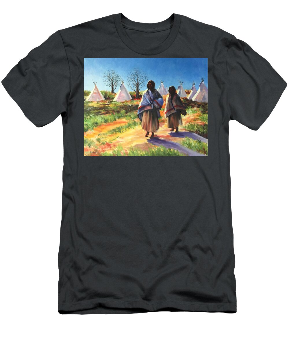 Native American T-Shirt featuring the painting Early Morning 2 by Connie Schaertl