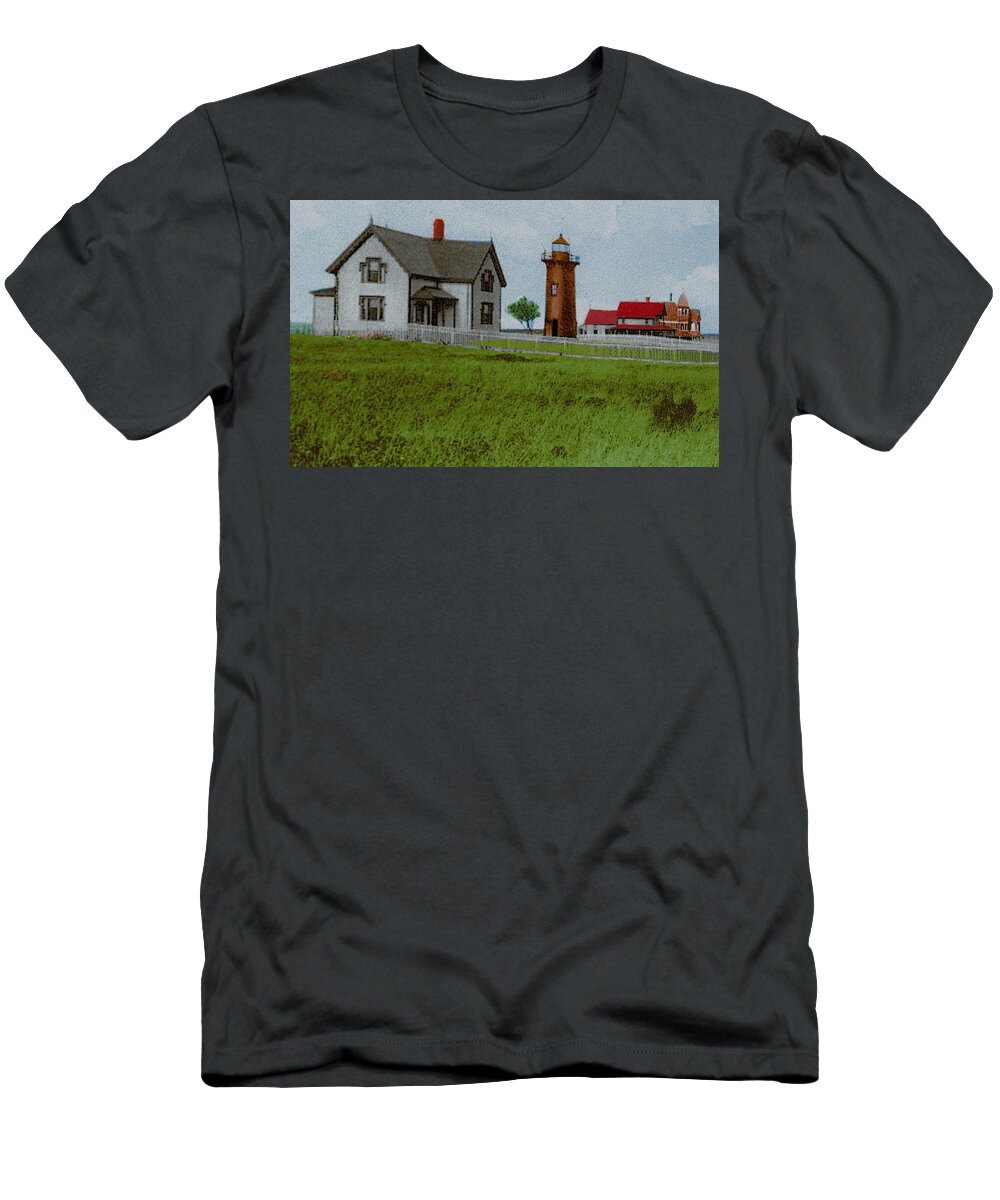  T-Shirt featuring the painting East Chop Light Early 1900s by Cliff Wilson