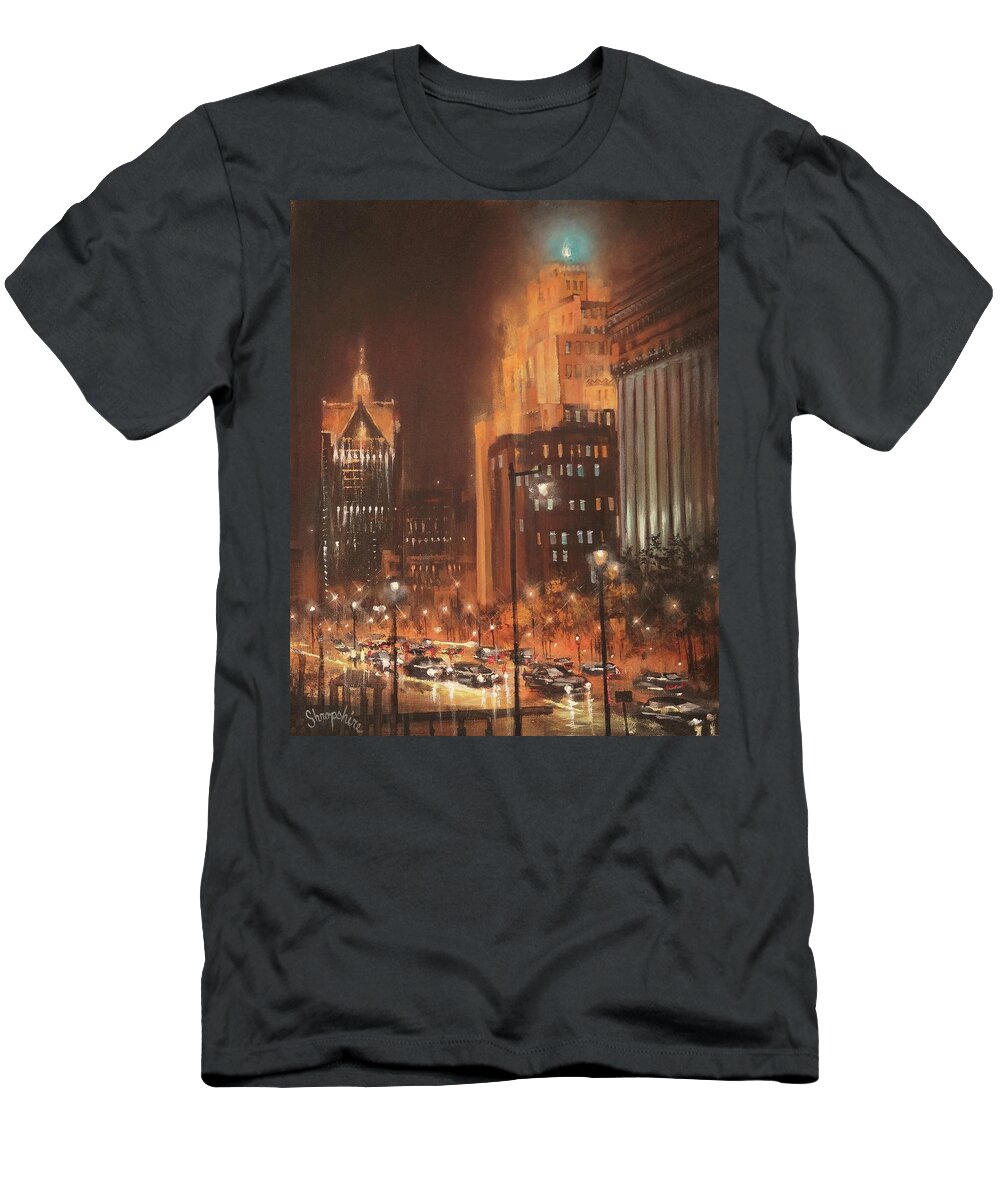 Milwaukee T-Shirt featuring the painting East Wisconsin Avenue by Tom Shropshire