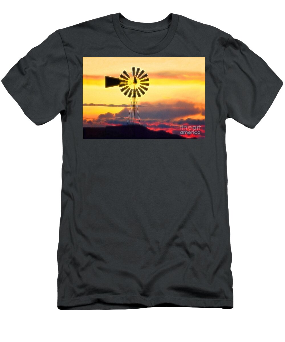 Sunset Clouds T-Shirt featuring the photograph Eclipse Windmill in the Sunset Clouds by Wernher Krutein